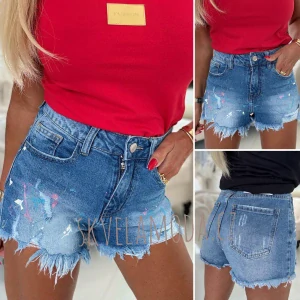 Dámské jeans kraťasy trhané CÁKANCE PINK 