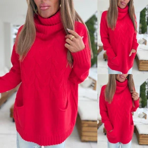 Dámský svetr rolák KAPSY VZOR