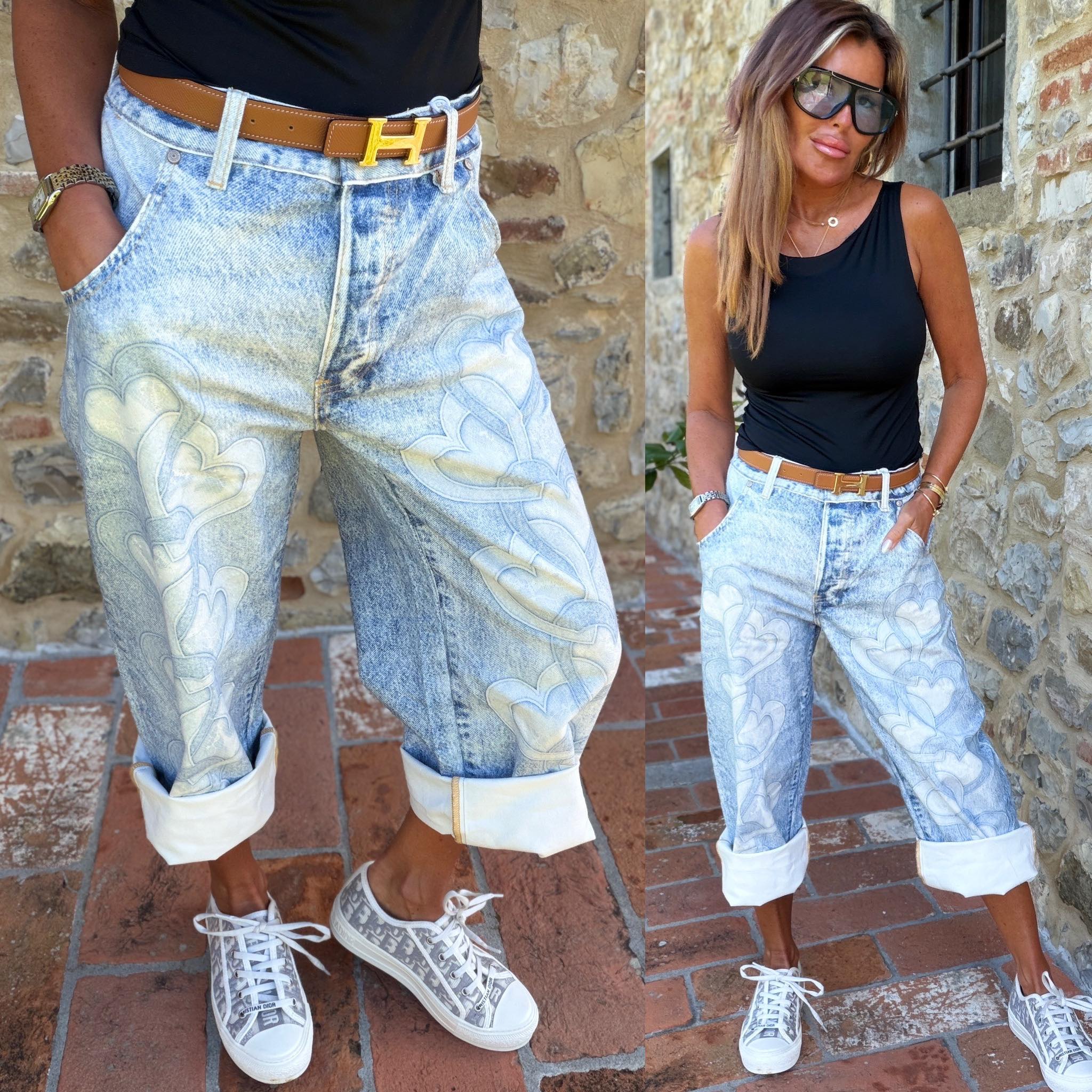 Dámské kalhoty jeans capri SRDCE