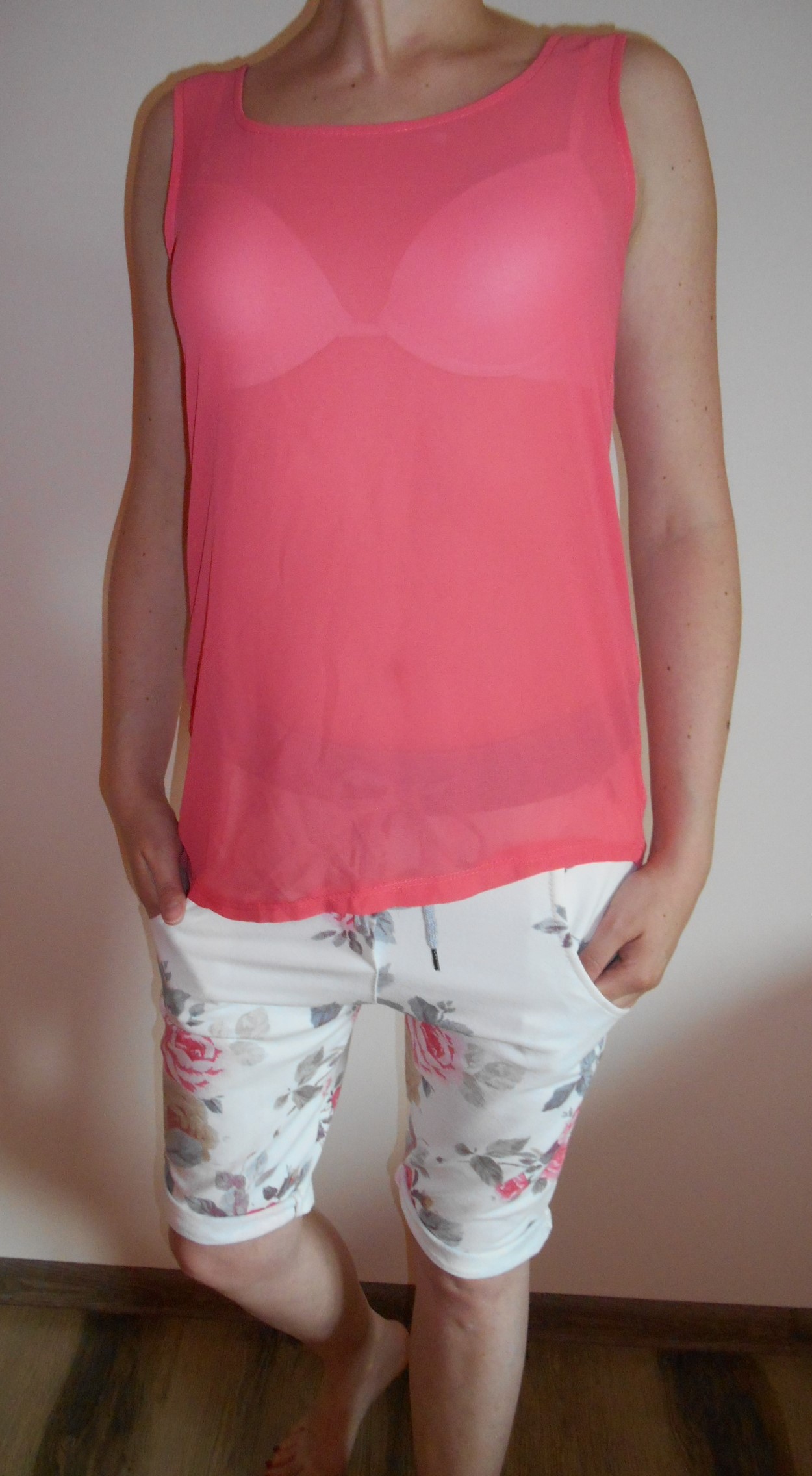 Šifonový top průhledný - korálový