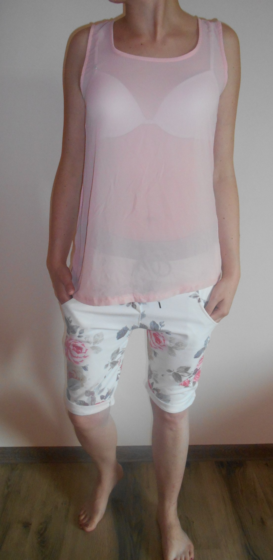 Šifonový top průhledný - pudrově růžový